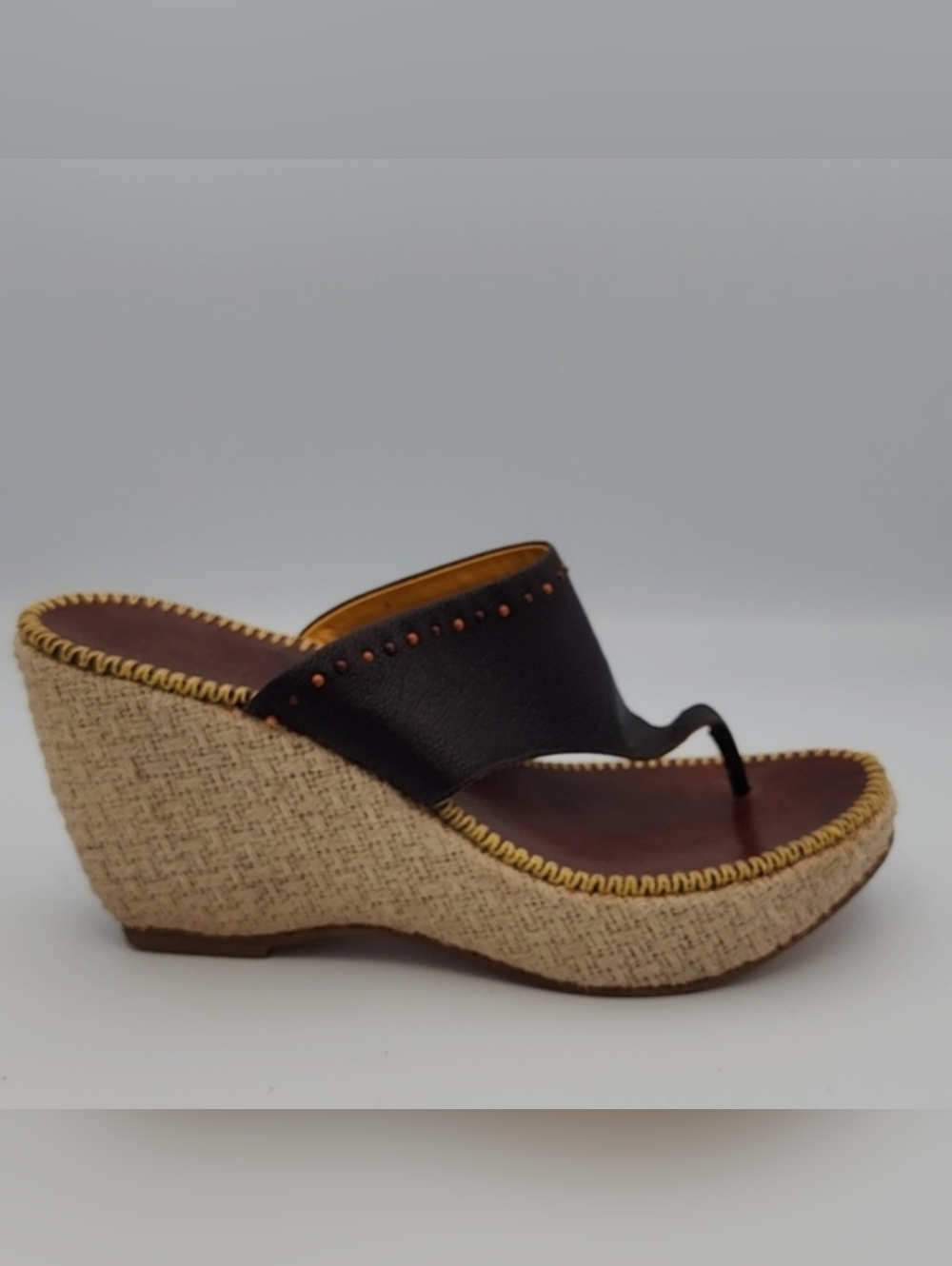 HENRY CUIR Espadrille Wedge-heeled Sandals, Size 40